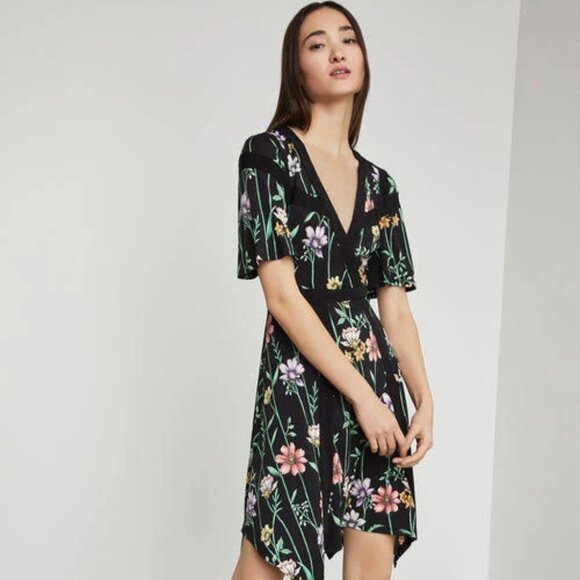 *NWT* BCBGMaxAzria Black Botanical Print Flowy Fit & Flare Dress - Size XXS - Picture 3 of 16